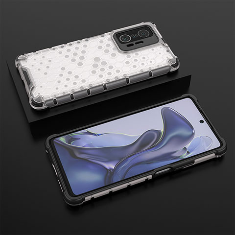 Coque Rebord Contour Silicone et Vitre Transparente Housse Etui 360 Degres AM2 pour Xiaomi Mi 11T Pro 5G Blanc