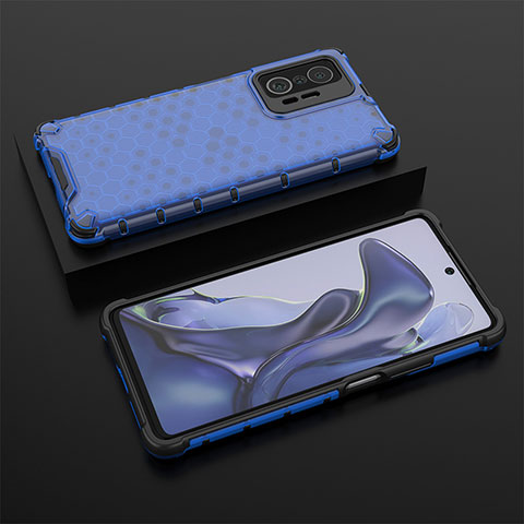 Coque Rebord Contour Silicone et Vitre Transparente Housse Etui 360 Degres AM2 pour Xiaomi Mi 11T Pro 5G Bleu