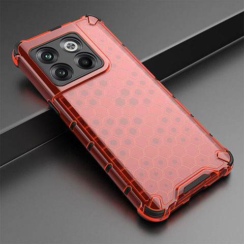 Coque Rebord Contour Silicone et Vitre Transparente Housse Etui 360 Degres AM3 pour OnePlus 10T 5G Rouge