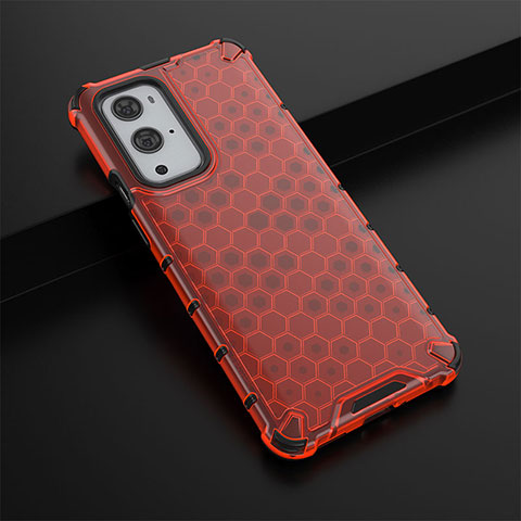 Coque Rebord Contour Silicone et Vitre Transparente Housse Etui 360 Degres AM3 pour OnePlus 9 Pro 5G Rouge