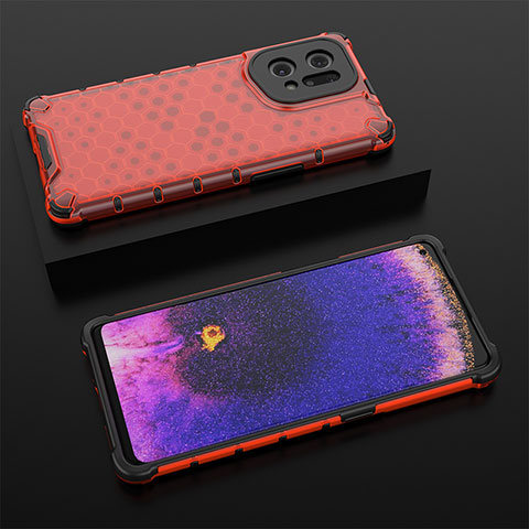 Coque Rebord Contour Silicone et Vitre Transparente Housse Etui 360 Degres AM3 pour Oppo Find X5 5G Rouge