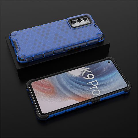 Coque Rebord Contour Silicone et Vitre Transparente Housse Etui 360 Degres AM3 pour Oppo K9 Pro 5G Bleu