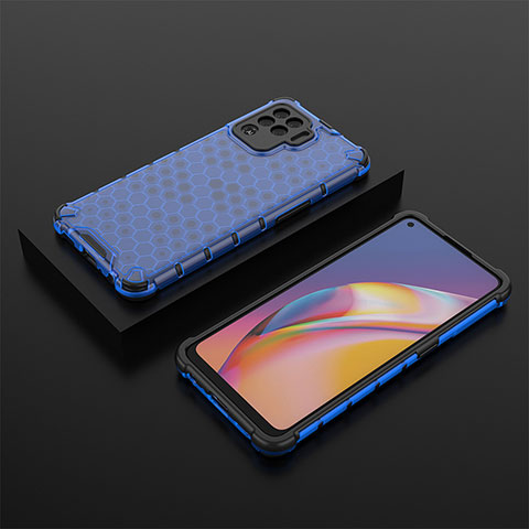 Coque Rebord Contour Silicone et Vitre Transparente Housse Etui 360 Degres AM3 pour Oppo Reno5 Lite Bleu