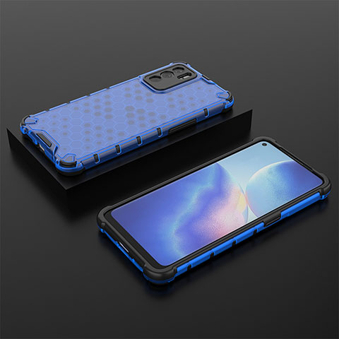 Coque Rebord Contour Silicone et Vitre Transparente Housse Etui 360 Degres AM3 pour Oppo Reno6 5G Bleu