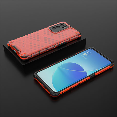 Coque Rebord Contour Silicone et Vitre Transparente Housse Etui 360 Degres AM3 pour Oppo Reno6 Pro 5G India Rouge