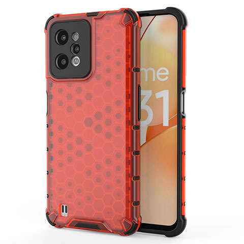 Coque Rebord Contour Silicone et Vitre Transparente Housse Etui 360 Degres AM3 pour Realme C31 Rouge