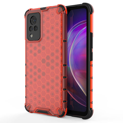 Coque Rebord Contour Silicone et Vitre Transparente Housse Etui 360 Degres AM3 pour Vivo V21 5G Rouge