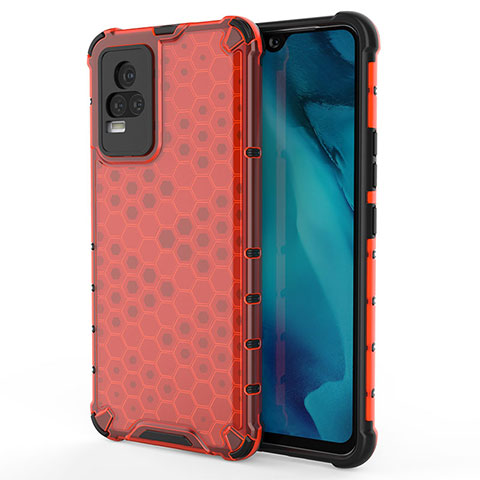 Coque Rebord Contour Silicone et Vitre Transparente Housse Etui 360 Degres AM3 pour Vivo V21e 4G Rouge