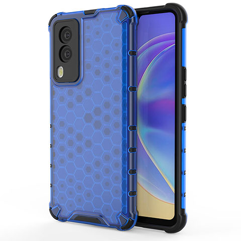 Coque Rebord Contour Silicone et Vitre Transparente Housse Etui 360 Degres AM3 pour Vivo V21e 5G Bleu