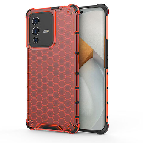 Coque Rebord Contour Silicone et Vitre Transparente Housse Etui 360 Degres AM3 pour Vivo V23 Pro 5G Rouge