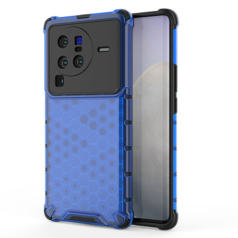 Coque Rebord Contour Silicone et Vitre Transparente Housse Etui 360 Degres AM3 pour Vivo X80 Pro 5G Bleu