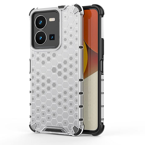 Coque Rebord Contour Silicone et Vitre Transparente Housse Etui 360 Degres AM3 pour Vivo Y35 4G Blanc