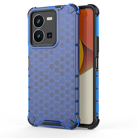 Coque Rebord Contour Silicone et Vitre Transparente Housse Etui 360 Degres AM3 pour Vivo Y35 4G Bleu