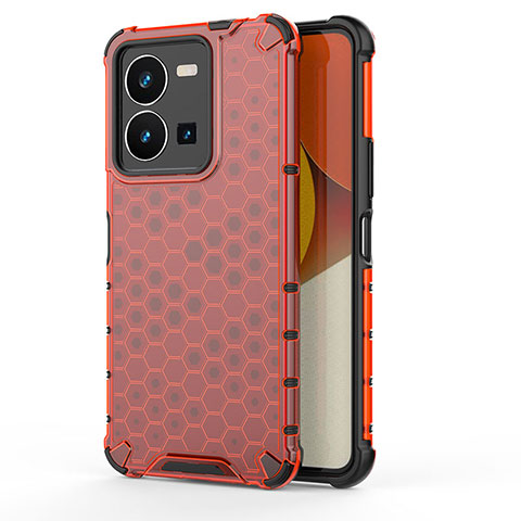 Coque Rebord Contour Silicone et Vitre Transparente Housse Etui 360 Degres AM3 pour Vivo Y35 4G Rouge