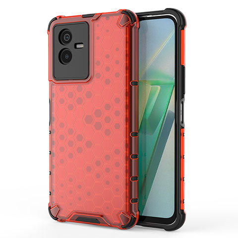 Coque Rebord Contour Silicone et Vitre Transparente Housse Etui 360 Degres AM3 pour Vivo Y73t Rouge