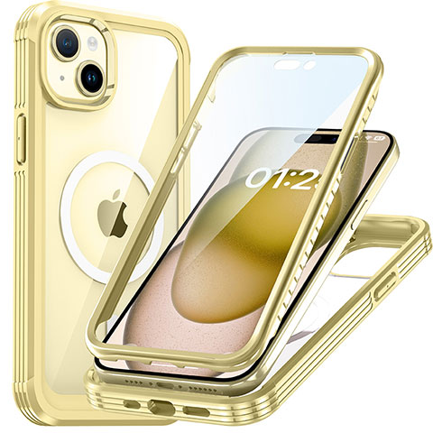 Coque Rebord Contour Silicone et Vitre Transparente Housse Etui 360 Degres avec Mag-Safe Magnetic Magnetique T01 pour Apple iPhone 14 Plus Or