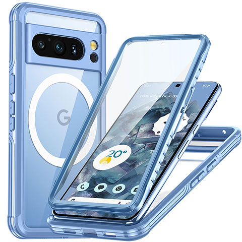 Coque Rebord Contour Silicone et Vitre Transparente Housse Etui 360 Degres avec Mag-Safe Magnetic Magnetique T01 pour Google Pixel 8 Pro 5G Bleu