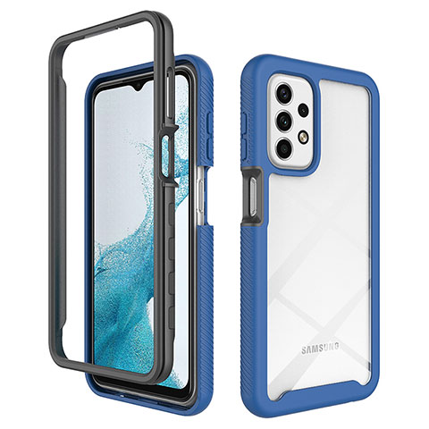 Coque Rebord Contour Silicone et Vitre Transparente Housse Etui 360 Degres JX1 pour Samsung Galaxy A23 4G Bleu et Noir