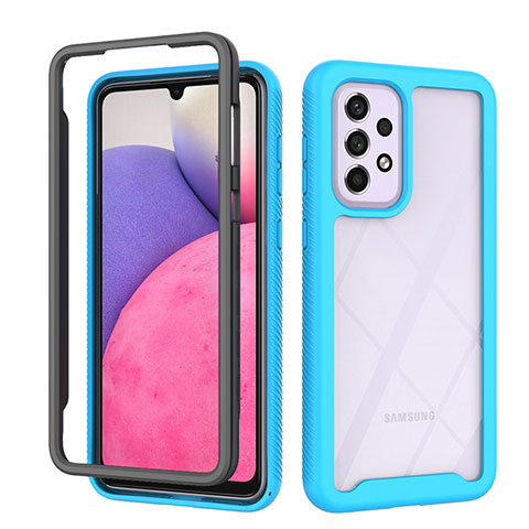 Coque Rebord Contour Silicone et Vitre Transparente Housse Etui 360 Degres JX1 pour Samsung Galaxy A33 5G Bleu Ciel