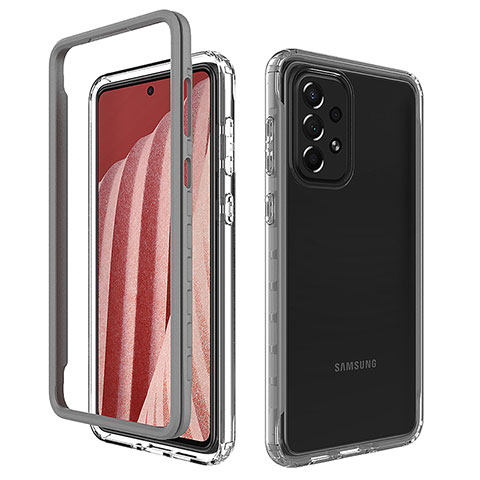 Coque Rebord Contour Silicone et Vitre Transparente Housse Etui 360 Degres JX1 pour Samsung Galaxy A73 5G Gris