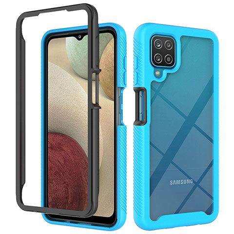 Coque Rebord Contour Silicone et Vitre Transparente Housse Etui 360 Degres JX2 pour Samsung Galaxy A12 5G Bleu Ciel