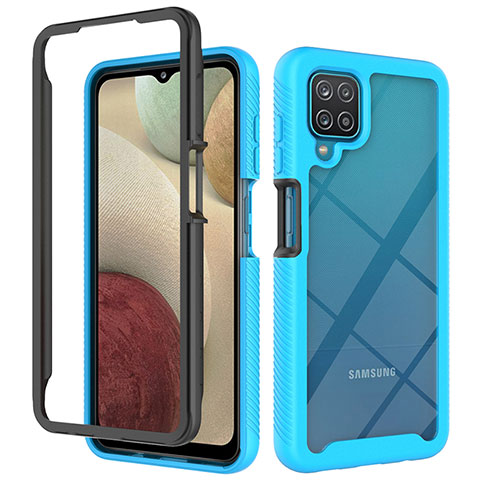 Coque Rebord Contour Silicone et Vitre Transparente Housse Etui 360 Degres JX2 pour Samsung Galaxy A12 Nacho Bleu Ciel