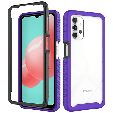 Coque Rebord Contour Silicone et Vitre Transparente Housse Etui 360 Degres JX2 pour Samsung Galaxy A32 4G Violet