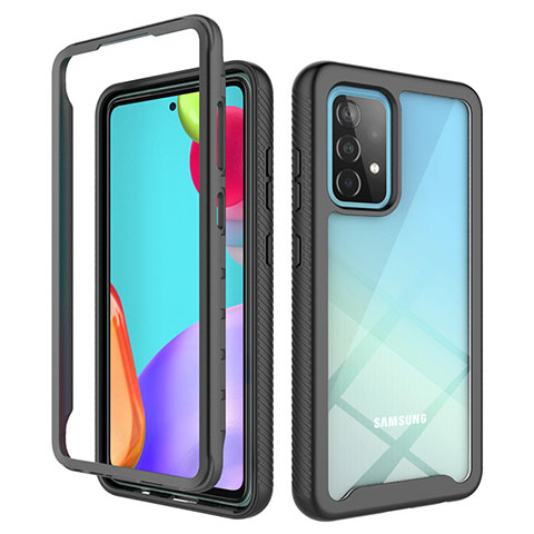 Coque Rebord Contour Silicone et Vitre Transparente Housse Etui 360 Degres JX2 pour Samsung Galaxy A52 4G Noir