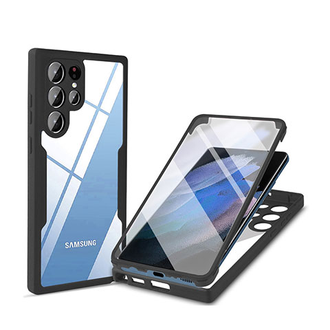Coque Rebord Contour Silicone et Vitre Transparente Housse Etui 360 Degres M01 pour Samsung Galaxy S23 Ultra 5G Noir