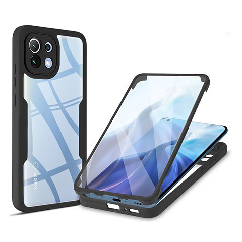 Coque Rebord Contour Silicone et Vitre Transparente Housse Etui 360 Degres M01 pour Xiaomi Mi 11 Lite 4G Noir