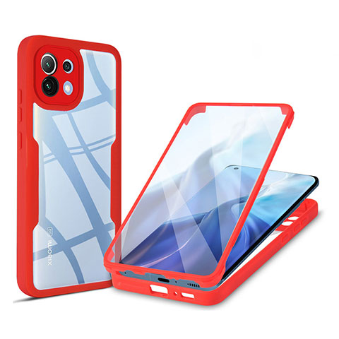 Coque Rebord Contour Silicone et Vitre Transparente Housse Etui 360 Degres M01 pour Xiaomi Mi 11 Lite 4G Rouge