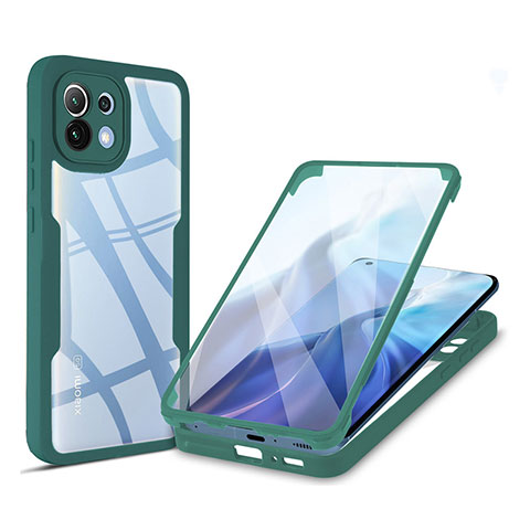 Coque Rebord Contour Silicone et Vitre Transparente Housse Etui 360 Degres M01 pour Xiaomi Mi 11 Lite 4G Vert