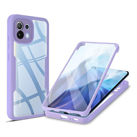 Coque Rebord Contour Silicone et Vitre Transparente Housse Etui 360 Degres M01 pour Xiaomi Mi 11 Lite 5G Violet