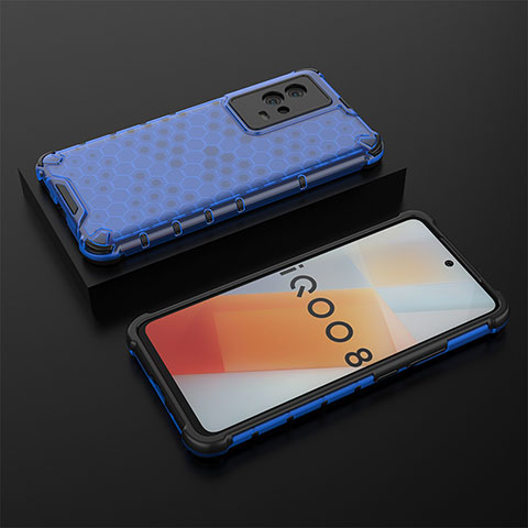 Coque Rebord Contour Silicone et Vitre Transparente Housse Etui 360 Degres M02 pour Vivo iQOO 8 5G Bleu