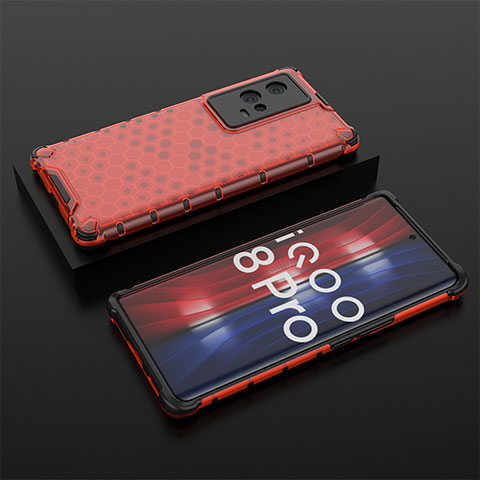 Coque Rebord Contour Silicone et Vitre Transparente Housse Etui 360 Degres M02 pour Vivo iQOO 8 Pro 5G Rouge