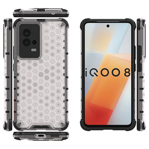 Coque Rebord Contour Silicone et Vitre Transparente Housse Etui 360 Degres M03 pour Vivo iQOO 8 5G Blanc