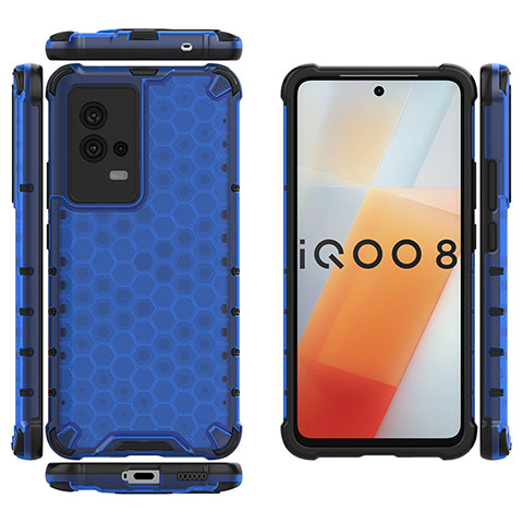 Coque Rebord Contour Silicone et Vitre Transparente Housse Etui 360 Degres M03 pour Vivo iQOO 8 5G Bleu