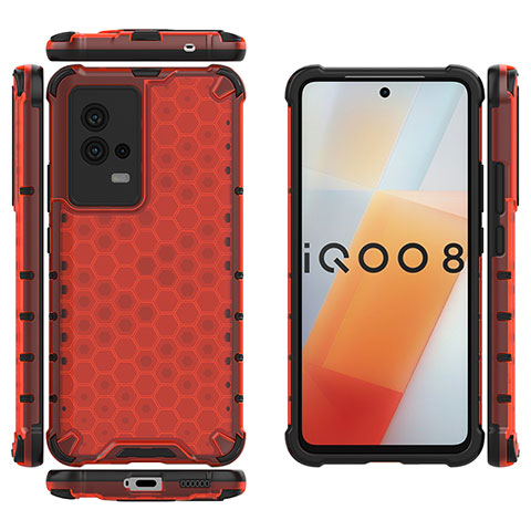 Coque Rebord Contour Silicone et Vitre Transparente Housse Etui 360 Degres M03 pour Vivo iQOO 8 5G Rouge