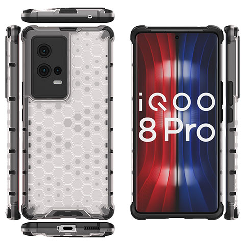 Coque Rebord Contour Silicone et Vitre Transparente Housse Etui 360 Degres M03 pour Vivo iQOO 8 Pro 5G Blanc