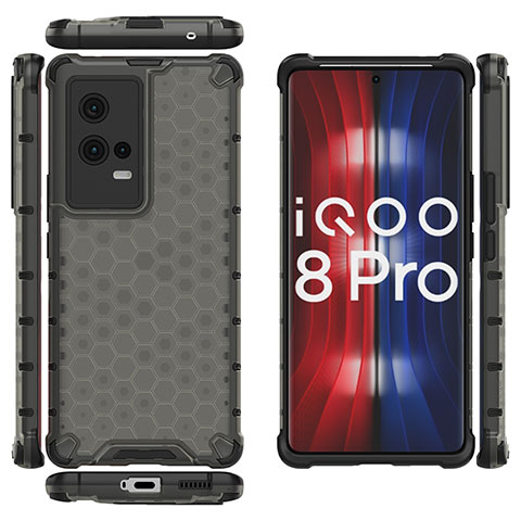 Coque Rebord Contour Silicone et Vitre Transparente Housse Etui 360 Degres M03 pour Vivo iQOO 8 Pro 5G Noir