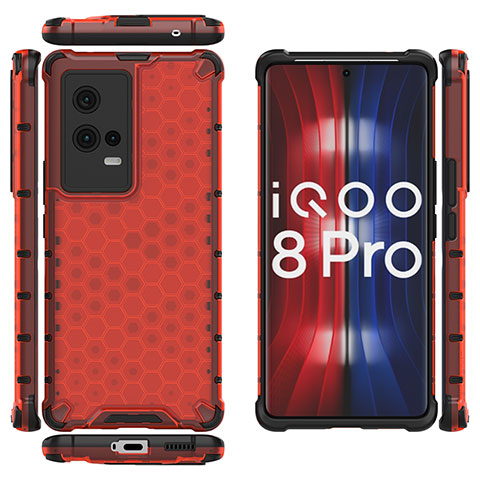 Coque Rebord Contour Silicone et Vitre Transparente Housse Etui 360 Degres M03 pour Vivo iQOO 8 Pro 5G Rouge