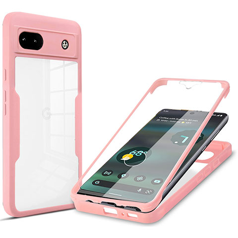 Coque Rebord Contour Silicone et Vitre Transparente Housse Etui 360 Degres MJ1 pour Google Pixel 6a 5G Or Rose