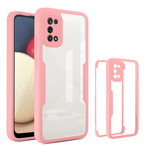 Coque Rebord Contour Silicone et Vitre Transparente Housse Etui 360 Degres MJ1 pour Samsung Galaxy A02s Or Rose