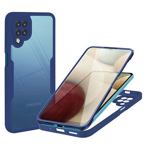 Coque Rebord Contour Silicone et Vitre Transparente Housse Etui 360 Degres MJ1 pour Samsung Galaxy A12 Bleu