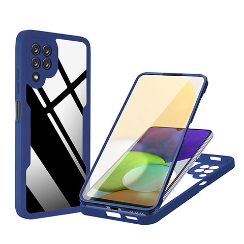 Coque Rebord Contour Silicone et Vitre Transparente Housse Etui 360 Degres MJ1 pour Samsung Galaxy A22 4G Bleu