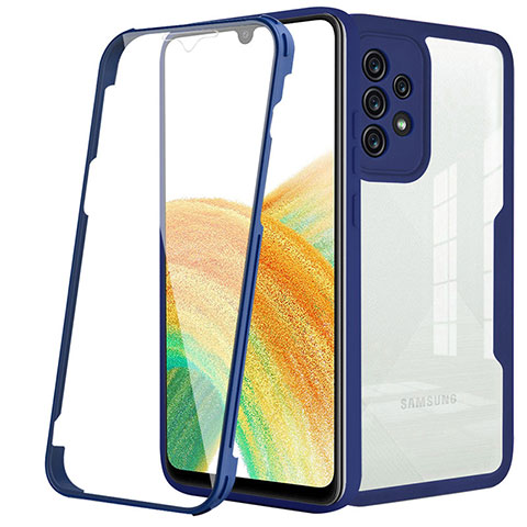 Coque Rebord Contour Silicone et Vitre Transparente Housse Etui 360 Degres MJ1 pour Samsung Galaxy A33 5G Bleu