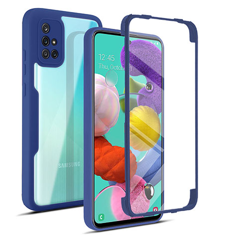 Coque Rebord Contour Silicone et Vitre Transparente Housse Etui 360 Degres MJ1 pour Samsung Galaxy A51 5G Bleu