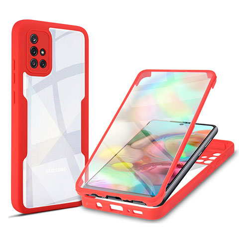 Coque Rebord Contour Silicone et Vitre Transparente Housse Etui 360 Degres MJ1 pour Samsung Galaxy A71 4G A715 Rouge