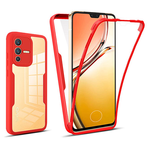 Coque Rebord Contour Silicone et Vitre Transparente Housse Etui 360 Degres MJ1 pour Vivo V23 5G Rouge