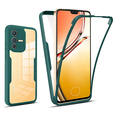 Coque Rebord Contour Silicone et Vitre Transparente Housse Etui 360 Degres MJ1 pour Vivo V23 5G Vert